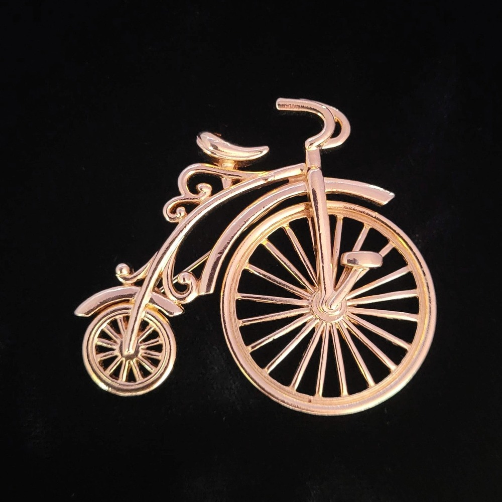 Vintage Gold Tone Penny Farthing High Wheeler Spinning Bicycle Novelty